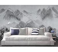 skdhlifpj Photography Wallpaper Black and White Mountains and River 300cmx256cm Natural Landscape Flying Birds Pattern Kids Living Room Bedroom Wallpaper