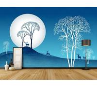 skdhlifpj Photography Wallpaper Black and White Tree 150cmx105cm Blue Background Bright Full Moon Mountain Elk Kids Living Room Bedroom Wallpaper