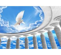 skdhlifpj Photography Wallpaper Blue Skies and White Clouds 300cmx210cm Three-Dimensional White Roman Columns Flying Pigeons Kids Living Room Bedroom Wallpaper