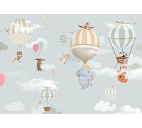 skdhlifpj Photography Wallpaper Children 3D Mural Cartoon Animal Elephant Monkey Hot Air Balloon Children's Room 300cmx210cm Kids Living Room Bedroom Wood Effect Wallpaper