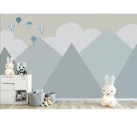 skdhlifpj Photography Wallpaper Children 3D Mural Cartoon Geometric Mountains White Clouds Hot Air Balloon Boy Children's Room 300cmx256cm Kids Living Room Bedroom Wood Effect Wallpaper