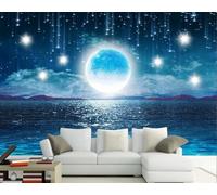skdhlifpj Photography Wallpaper Ethereal Night Sky 400cmx280cm Blue Planet Bright Stars Ocean Mountains Kids Living Room Bedroom Wallpaper