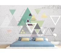 skdhlifpj Photography Wallpaper Geometric 3D Mural Abstract Geometric Colourful Triangle Pattern White Brick Wall 430cmx300cm Kids Living Room Bedroom Wood Effect Wallpaper