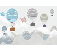 skdhlifpj Photography Wallpaper Geometric 3D Mural Gray-White Geometric Mountain Peaks Cartoon Animals Hot Air Balloons 430cmx300cm Kids Living Room Bedroom Wood Effect Wallpaper