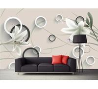 skdhlifpj Photography Wallpaper Geometric 3D Mural Hand-Painted White Geometric Circle Magnolia Flower Floral 300cmx210cm Kids Living Room Bedroom Wood Effect Wallpaper