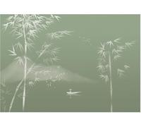 skdhlifpj Photography Wallpaper Ink-Wash Bamboo 430cmx300cm Hand-Painted White Bamboo Grove Ocean Fishing Boats Birds Kids Living Room Bedroom Wallpaper