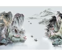 skdhlifpj Photography Wallpaper Landscape 3D Mural Ink-Wash Black and White Mountain Sea and River Landscape 300cmx256cm Kids Living Room Bedroom Wood Effect Wallpaper