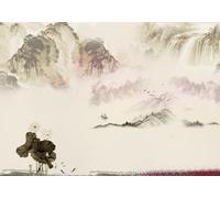 skdhlifpj Photography Wallpaper Landscape 3D Mural Ink-Wash Retro Mountains Peaks Waterfalls Flowing Water Lotus Flower Landscape 300cmx256cm Kids Living Room Bedroom Wood Effect Wallpaper
