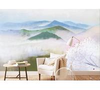 skdhlifpj Photography Wallpaper Natural Scenery Watercolor 350cmx245cm Mountain Range Petals Japanese Cherry Blossom Peach Blossom Kids Living Room Bedroom Wallpaper