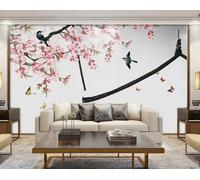 skdhlifpj Photography Wallpaper Peach Blossom Flowers 250cmx175cm Chinese-Style Meticulous Brushwork Hand-Painted Butterflies Kids Living Room Bedroom Wallpaper