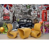 skdhlifpj Photography Wallpaper Retro 3D Mural Retro Nostalgic Old-Fashioned Car Bus Telephone Booth Mural 350cmx245cm Kids Living Room Bedroom Wood Effect Wallpaper