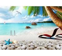 skdhlifpj Photography Wallpaper Seascape 3D Mural Blue Sky Sea Coconut Trees Beach and Sea View Background Wall 300cmx256cm Kids Living Room Bedroom Wood Effect Wallpaper