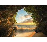 skdhlifpj Photography Wallpaper Seaside Cave 400cmx280cm Ocean View Sunset Beach Beyond The Window Kids Living Room Bedroom Wallpaper