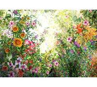 skdhlifpj Photography Wallpaper Sunflowers 3D Mural Watercolor Hand-Painted Flowers Sunflowers and Tropical Forests 150cmx105cm Kids Living Room Bedroom Wood Effect Wallpaper
