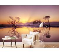 skdhlifpj Photography Wallpaper Trees by The Sunset River 400cmx280cm Sunset Sunrise Silhouette Natural Scenery Kids Living Room Bedroom Wallpaper