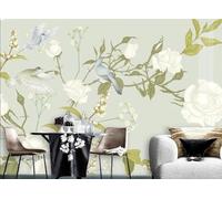 skdhlifpj Photography Wallpaper Tropical 3D Mural Fresh Medieval Tropical Plants White Rose Flowers and Birds 250cmx175cm Kids Living Room Bedroom Wood Effect Wallpaper