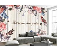 skdhlifpj Photography Wallpaper Vintage Wooden Floral 150cmx105cm Retro Roses Birds White Wooden Panels Kids Living Room Bedroom Wallpaper
