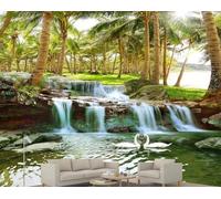 skdhlifpj Photography Wallpaper Waterfall Nature 200cmx140cm Green Tropical Coconut Trees Riverscape Kids Living Room Bedroom Wallpaper