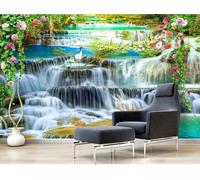 skdhlifpj Photography Wallpaper Waterfall River Landscape 150cmx105cm Tropical Natural Rainforest Floral Flying Birds Kids Living Room Bedroom Wallpaper