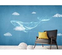 skdhlifpj Photography Wallpaper Whale 3D Mural Blue Cartoon Geometric White Line Whale World 200cmx140cm Kids Living Room Bedroom Wood Effect Wallpaper