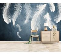 skdhlifpj Photography Wallpaper White Feathers 150cmx105cm White Feathered Mist Against Blue Backdrop Kids Living Room Bedroom Wallpaper