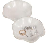 Skdqiee 2 Pcs Ceramic Jewelry Dishes, Lotus Leaf Ring Dishes, Small Trinket Trays, White Pottery Plates, Gold-Trimmed Jewelry Holders, Cute Key Bowls for Nightstand Decor