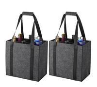 Skdqiee 2 Pcs Felt Wine Bottle Carriers, 6-Compartment Foldable Drinks Bags | Reinforced Handles, Bottle Dividers and Fold-Flat Storage for Wine, Champagne, Beer, Spirits and Picnics