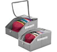 Skdqiee 2 Pcs Hat Organizer for Baseball Caps, Stackable Hat Storage Boxes with Clear Window, Foldable Storage Cases, Holds up to 24 Caps for Closet, Shelf