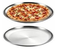 Skdqiee 2 Pcs Salad Barbecue Plate Set, 11.8 x 0.8 in Stainless Steel Serving Trays, Thick Brushed Metal Round Platter, Scratch Immunity, Stackable Dinner Plate for Home Kitchen, Restaurant Dining