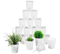 Skdqiee 25 Pcs Self-Watering Pots for Indoor Plants, Small 3 Inch Self-Watering Planters with Cotton Rope, White Creative Plastic Flower Pots for Succulents, Herb Garden, Greenery