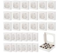 Skdqiee 30 Pcs Empty Dessert Boxes with 16 Compartments, 5.91 x 5.91 x 1.38 in, Bakery Packaging with Clear Window and Removable Divider, Ideal for Chocolate, Candy, Cookies, Small Cakes (White)
