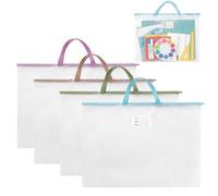Skdqiee 4 Pcs A2 Art Portfolio Bags, Plastic Zip Folders, Waterproof Mesh Folders, Large Document Organizer with Handle, Ideal for Posters, Paintings, Scrapbooks Artwork Collection (Multicolor)