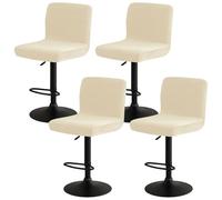 Skdqiee 4 Pcs Stretch Velvet Bar Stool Slipcovers, Soft & Comfortable Swivel Chair Covers with Back, Removable Counter Height Chair Covers for Kitchen, Dining, Bar, Pub, Counter Seats (Beige)