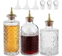 Skdqiee Bitters Bottle Set of 3, Vintage Glass Dasher Bottles for Cocktails, Includes Cork Dashers, Silicone Dashers, Glass Stoppers, and Funnels for Home Bar