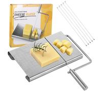 Skdqiee Cheese Slicer with 5 Replacement Wires, Stainless Steel Cheese Wire Slicer, Non-Slip Kitchen Countertop Cheese Cutter Slicer, Block Cheese Cutting Board for Home Restaurant Charcuterie