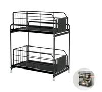Skdqiee Pull Out Cabinet Organiser, 2-Tier Spice Rack, Kitchen Cupboard Organiser, Heavy Duty Metal Spice Rack Shelf, 14.2 x 7.5 x 12.6 in, Black Double Layer Design