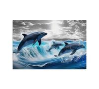 SKDTJUXW Dolphins Jump Out of The Sea Canvas Wall Art Music Canvas Posters for Bedroom Wall Art Decor Posters & Prints 20x30inch(50x75cm) Unframe-style