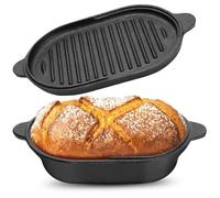 Skdvy Cast Iron Bread Loaf Pan with Lid, 2-in-1 Oven Pot & Skillet Lid, 9 x 6.3 Inch, Black, Rectangular