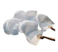 Skdvy Silk Fans,Belly Dance Fans Silk Belly Dance Fan Dance Silk Veils 1pc Left Hand+1pc Right Hand(White)