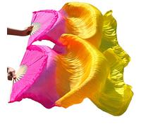 Skdvy Silk Fans,Belly Dance Fans Silk Belly Dance Fan Dance Silk Veils 1pc Left Hand+1pc Right Hand(Lake Blue)