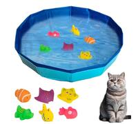 Skeadex Cat Pool with Toy, Portable Foldable Pool Toy, Cat Toy for Bored Indoor Cats, Water Mat Cat Toy for Cats and Dogs (Blue (50 x 8 cm)