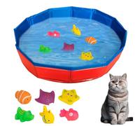 Skeadex Cat Pool with Toy, Portable Foldable Pool Toy, Cat Toy for Bored Indoor Cats, Water Mat Cat Toy for Cats and Dogs (Red (50 x 10 cm)