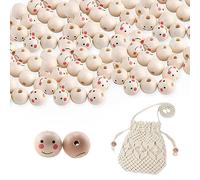 Skeadex Pack of 100 Smile Wooden Beads for Threading Wooden Beads with Face 10 mm Wooden Beads Natural Christmas Decoration Large Smile Face Wooden Bead for DIY Bracelet Necklace Jewellery (A)