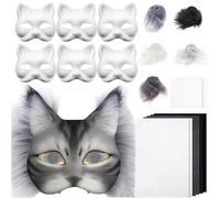 Skeadex Therian Mask DIY Set, 6 Pieces Therian Masks Kit with Blank Cat Mask, Faux Fur, Eye Net and Felt Cloth, Furry Animal Masks Cat Masks for Halloween, Carnival, Masquerade, Role Play (A)