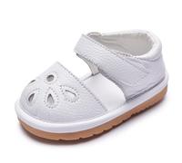 Skeblo Mary Jane Toddler Girls Ballerina Shoes Squeaky Floral Shoes (Removable Squeaker), 01 White, 5 Toddler