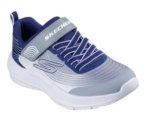 Skechers Baby Boy's Microspec Advance Sneaker, Navy, Gray, & White Textile/Navy Synthetic, 8 UK