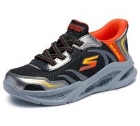 Skechers Boy's Meteor-Lights Brisk-Beams Slip-in Trainers, Black Synthetic/Silver Textile/Orange & Y, 2 UK Child