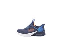 Skechers Boy's Microspec Max Brisk-Stripe Sneakers, Navy Textile/Synthetic/Blue & Orange Trim, 11 UK Child