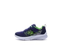 Skechers Boy's Sneaker Microspec Texlor Navy Textile Lime Silver Trim Padded Collar Laces UK 1.5