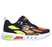 Skechers Boy's S Lights: Flex-Glow - Dezlo Sneaker in Navy Blue/Orange, Size 4 | Synthetic/Textile